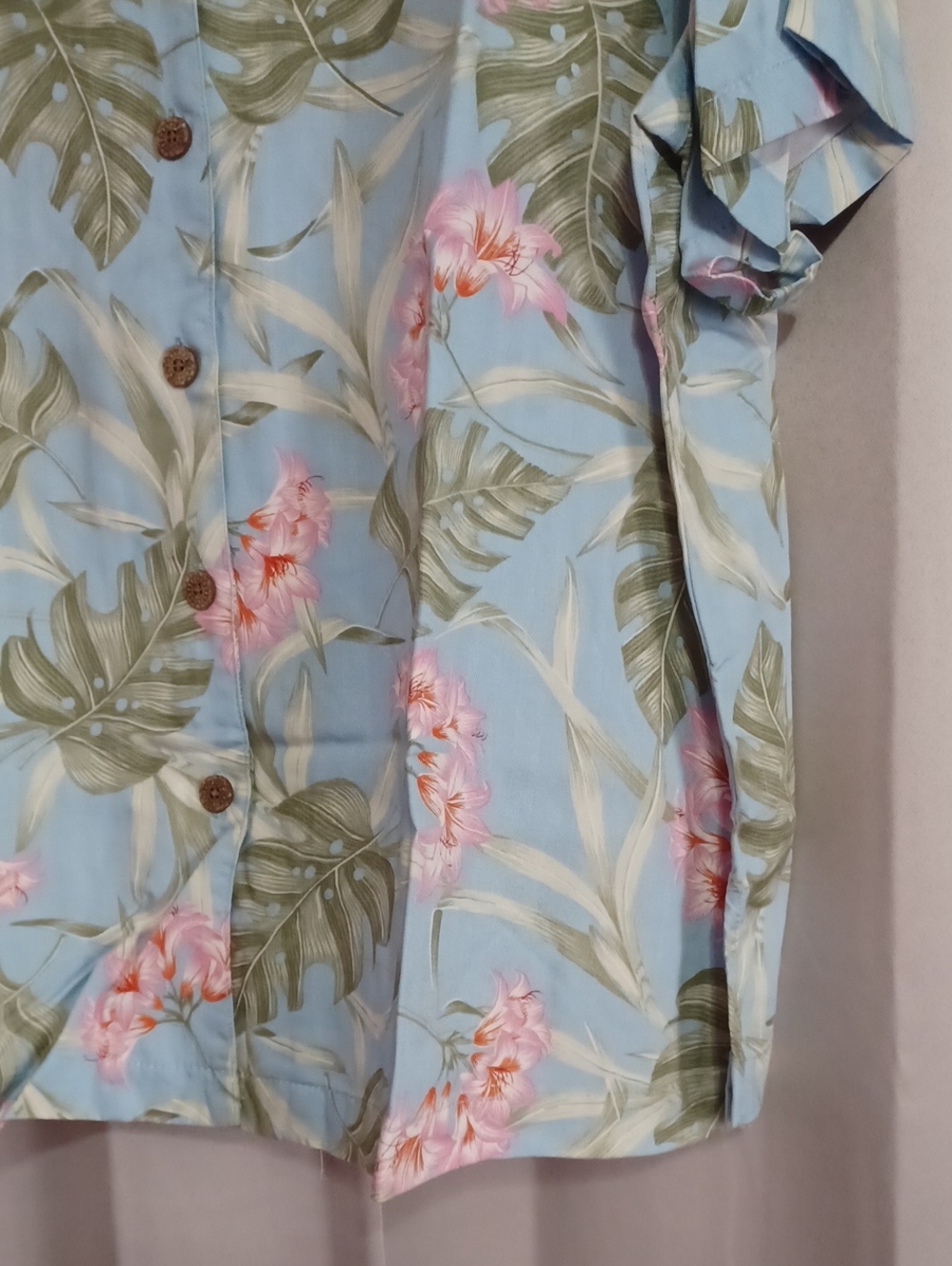 Vintage Caribbean Joe Women's Plus 2X Tropical Hawaiian Shirt Pastel Blue Pink - Picture 7 of 14